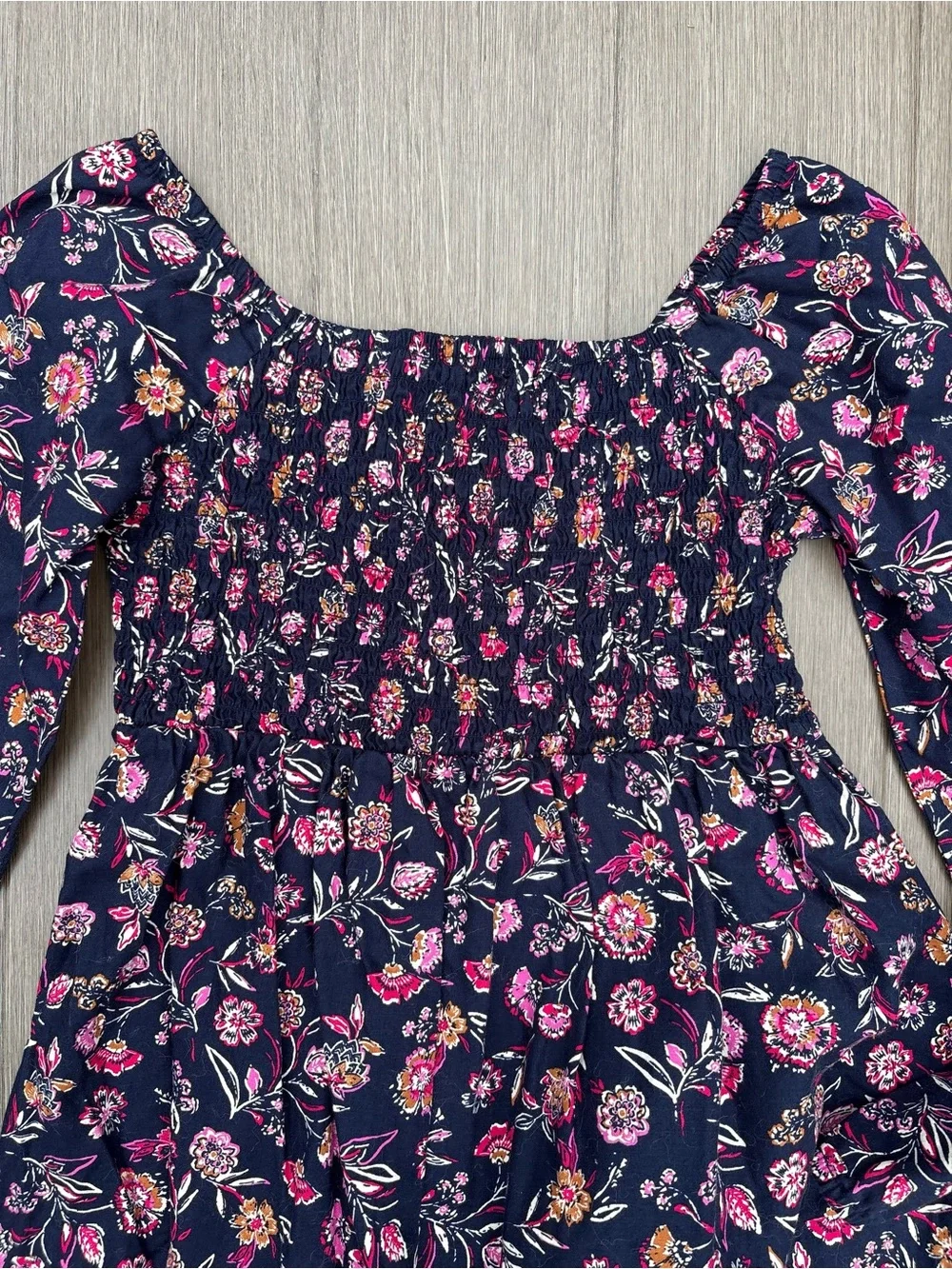 Gap Girl's Long Sleeve 100% Cotton Smocked Floral Print Dress Size M (7/8)